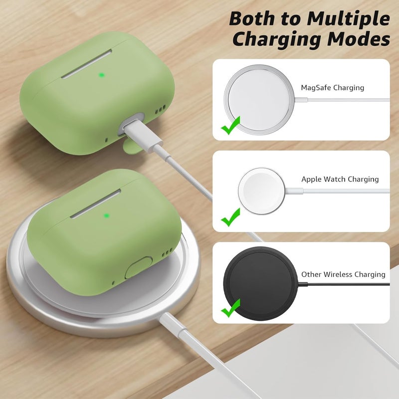 Tandoler Compatible with Airpods Pro 2 Case, Soft Silicone Skin Cover Protective Cases with Cleaner kit and Lanyard Compatible for AirPod Pro 2nd Generation, Front LED Visible - Matcha Green - Image 4